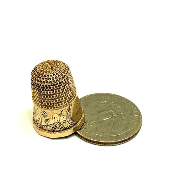 Sewing Thimble Size 8 14k Gold 4.6 Grams Antique Engraved Estate Jewelry - Picture 12 of 12